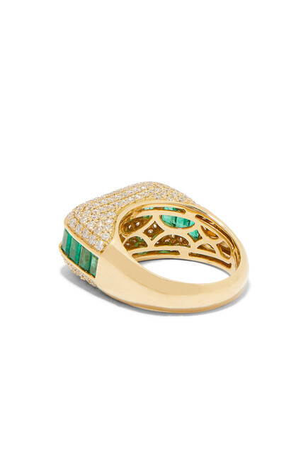Empress Ring, 18k Yellow gold, Diamonds & Emeralds